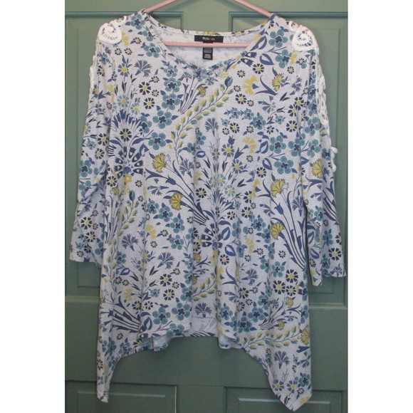 Style & Co. Women's Gray Floral Lace Insert Cold Shoulder Pullover Blouse Size M - Picture 1 of 7